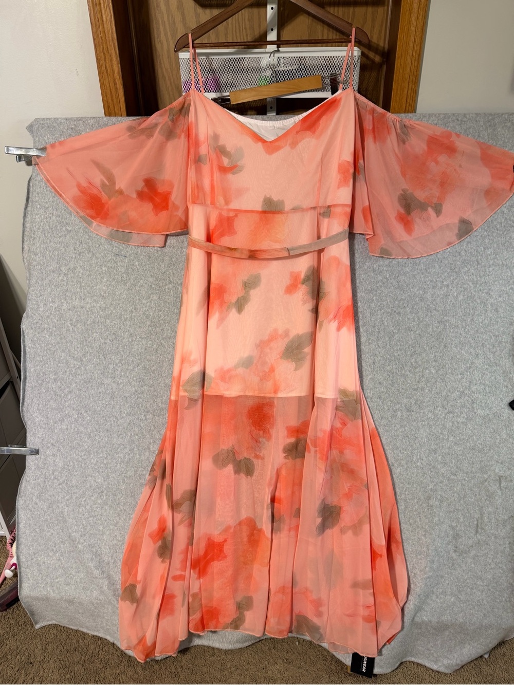 Floral Off-Shoulder Coral Midi Dress 3XL